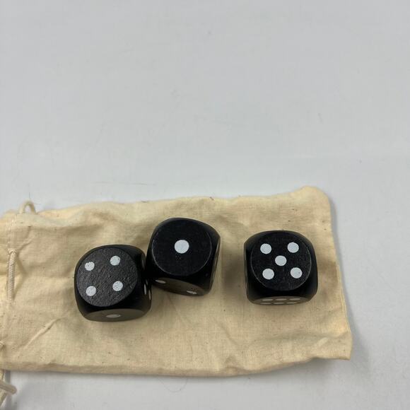 Large Oversized Wooden Black W White Dots Dice Set Of 3 W Bag Gaming - Picture 6 of 6